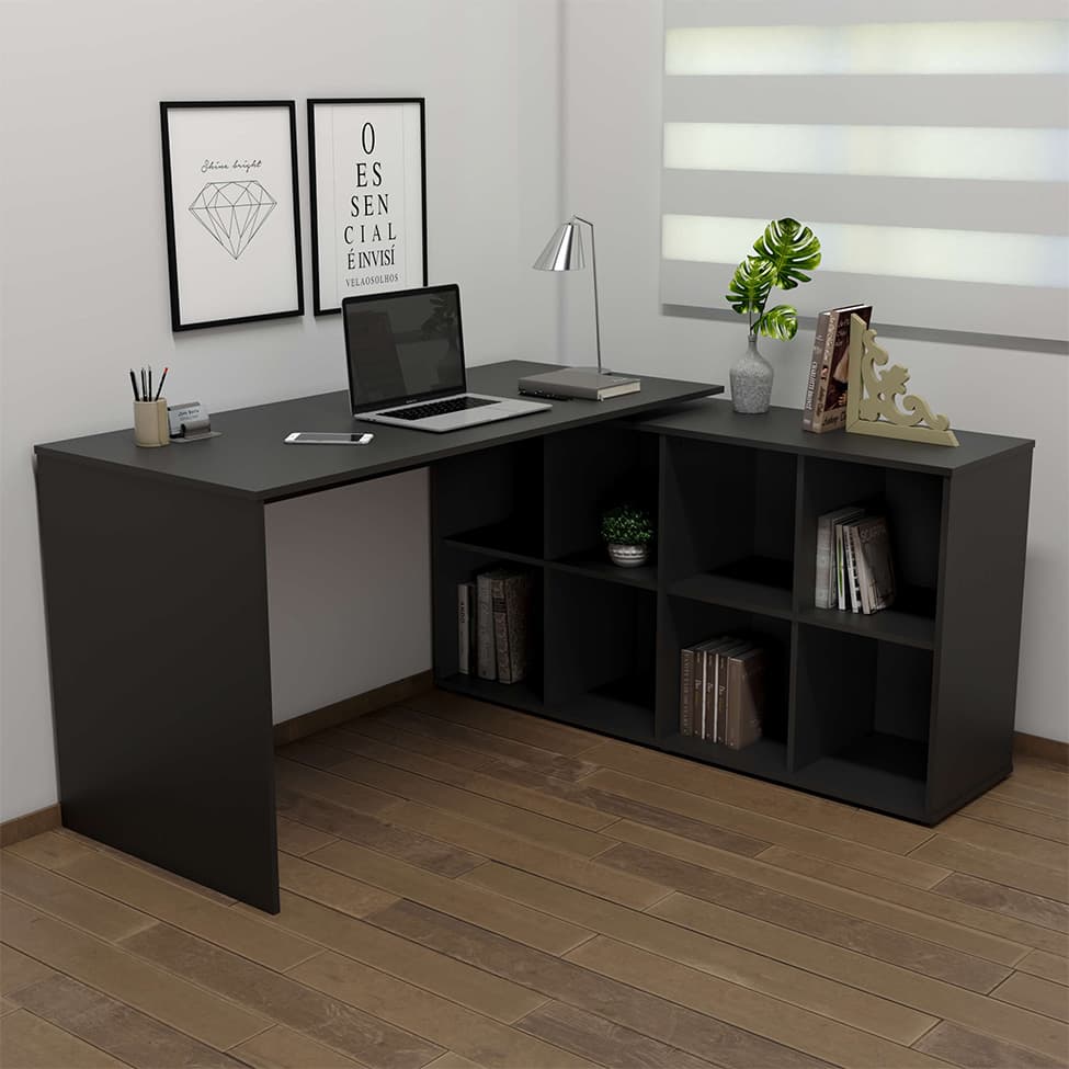 Mesa de Escritório em L Nero Preta