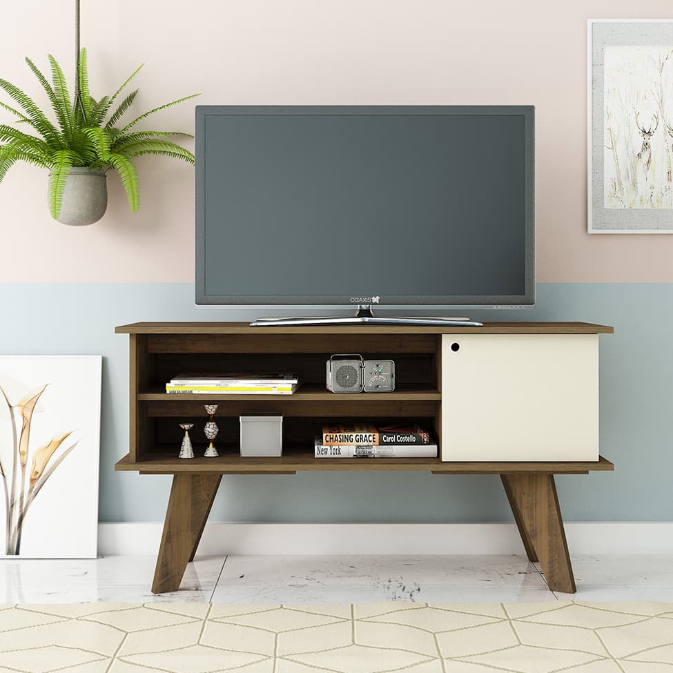 Rack Frank Marrom e Off White 120 cm
