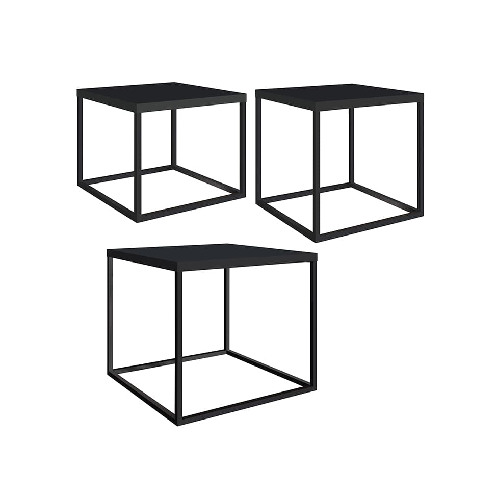 Conjunto com 3 Mesas de Centro Cube Preto