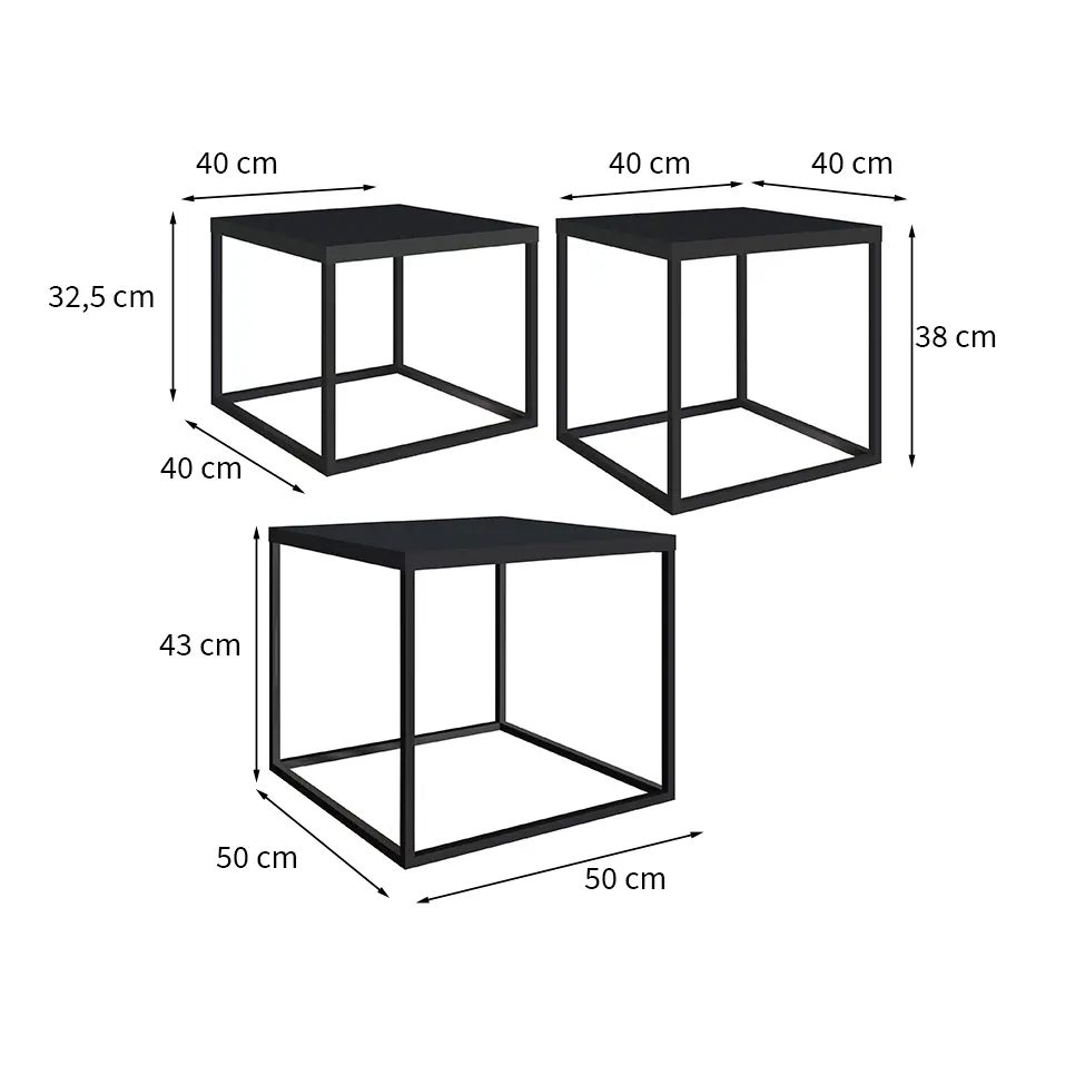 Conjunto com 3 Mesas de Centro Cube Preto