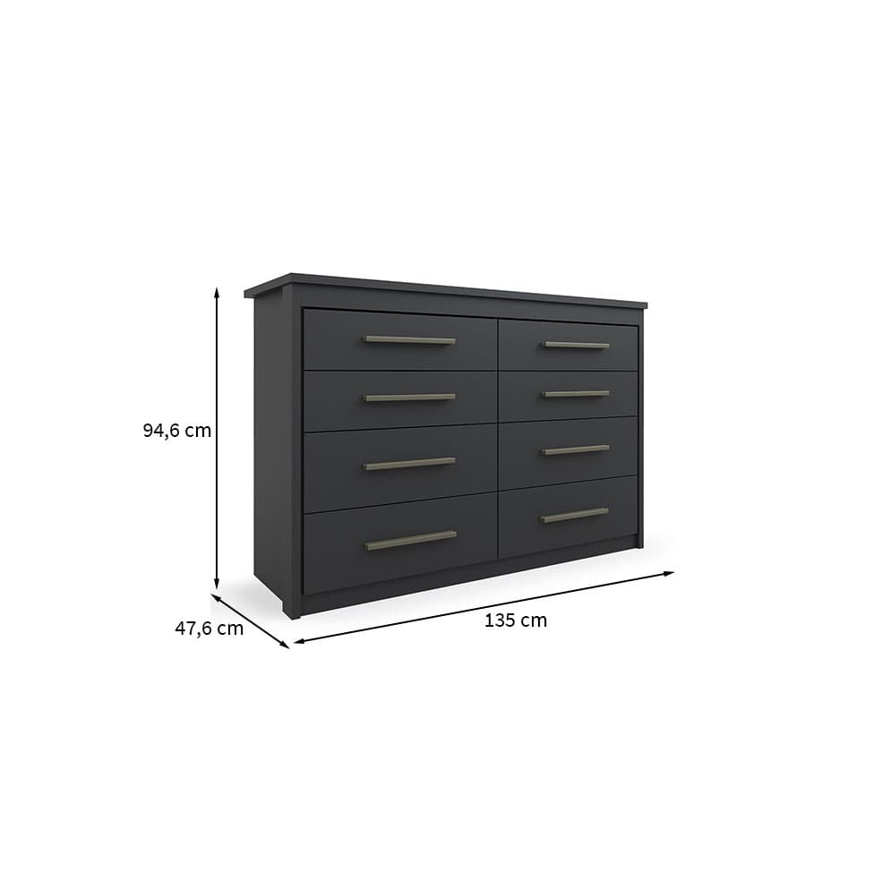 Cômoda Elegance 8 Gavetas Preta