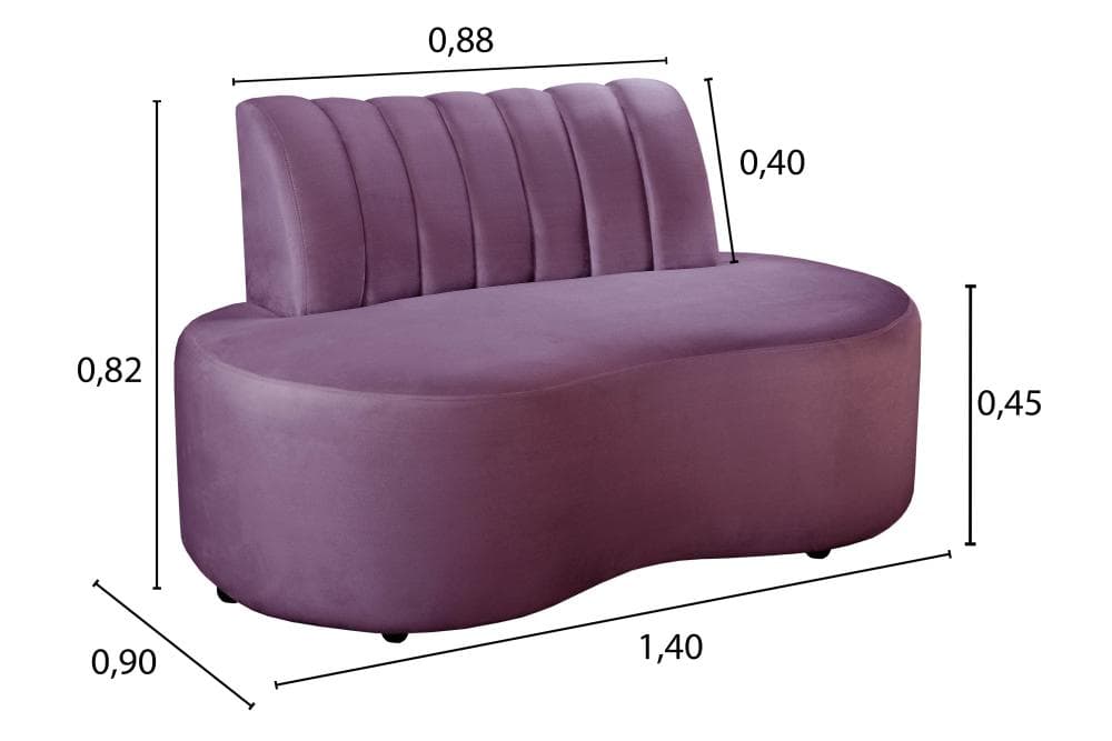 Sofá Doha Cor:Veludo Roxo 380