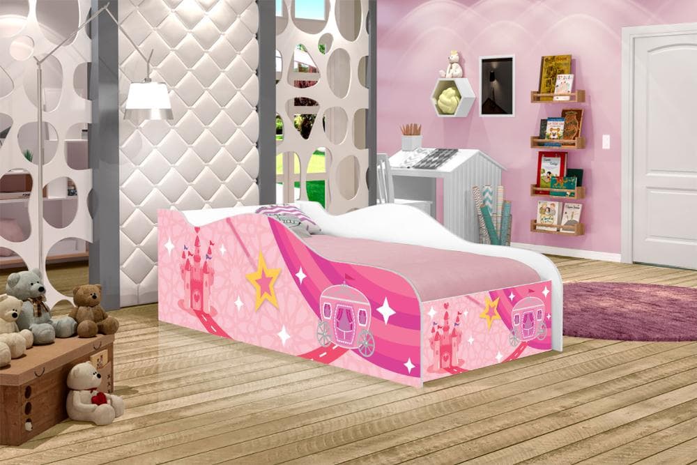Cama Like Carruagem Rosa Solteiro