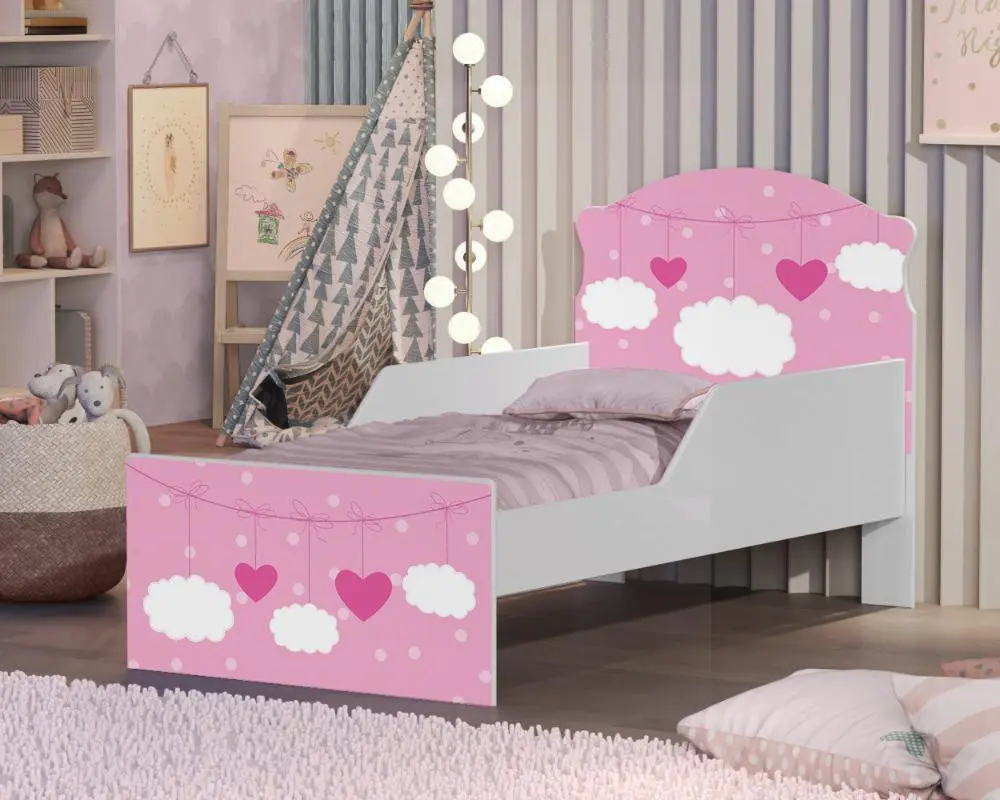 Mini Cama Nuvens Meninas Com Colchão