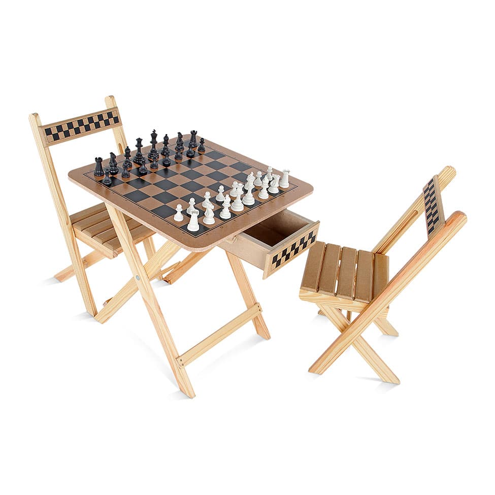Mesa Xadrez com Gaveta e 2 Cadeiras