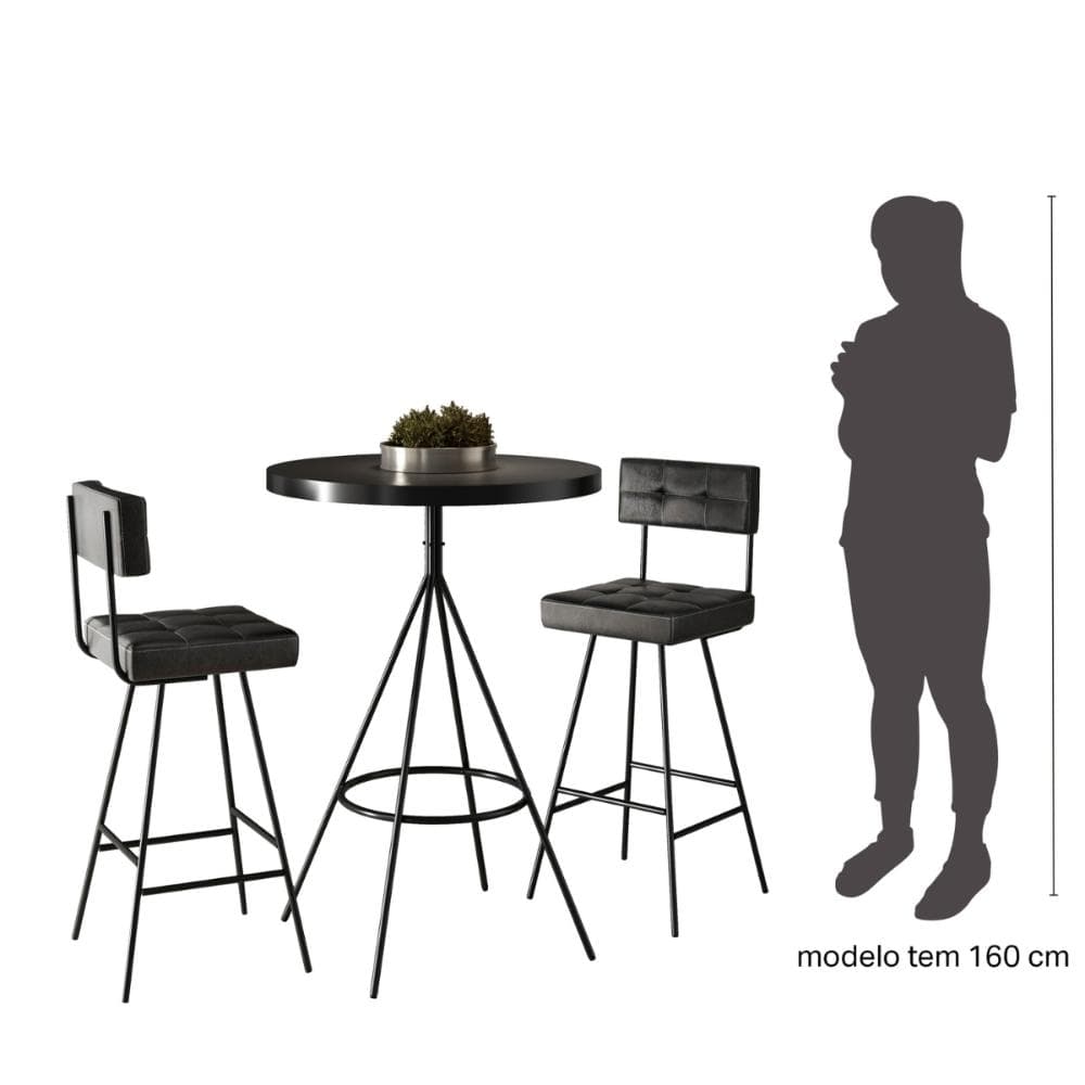 Conjunto Mesa Com 2 Banquetas Grecia Preto
