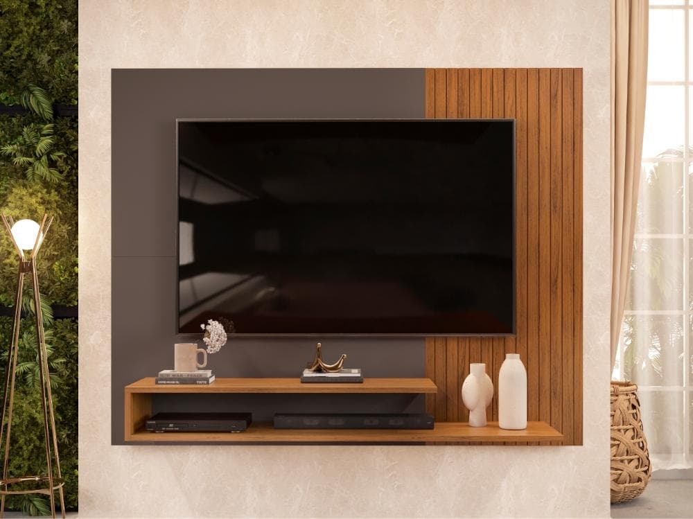 Painel para TV com Frisos Kenay Freijo Cinza
