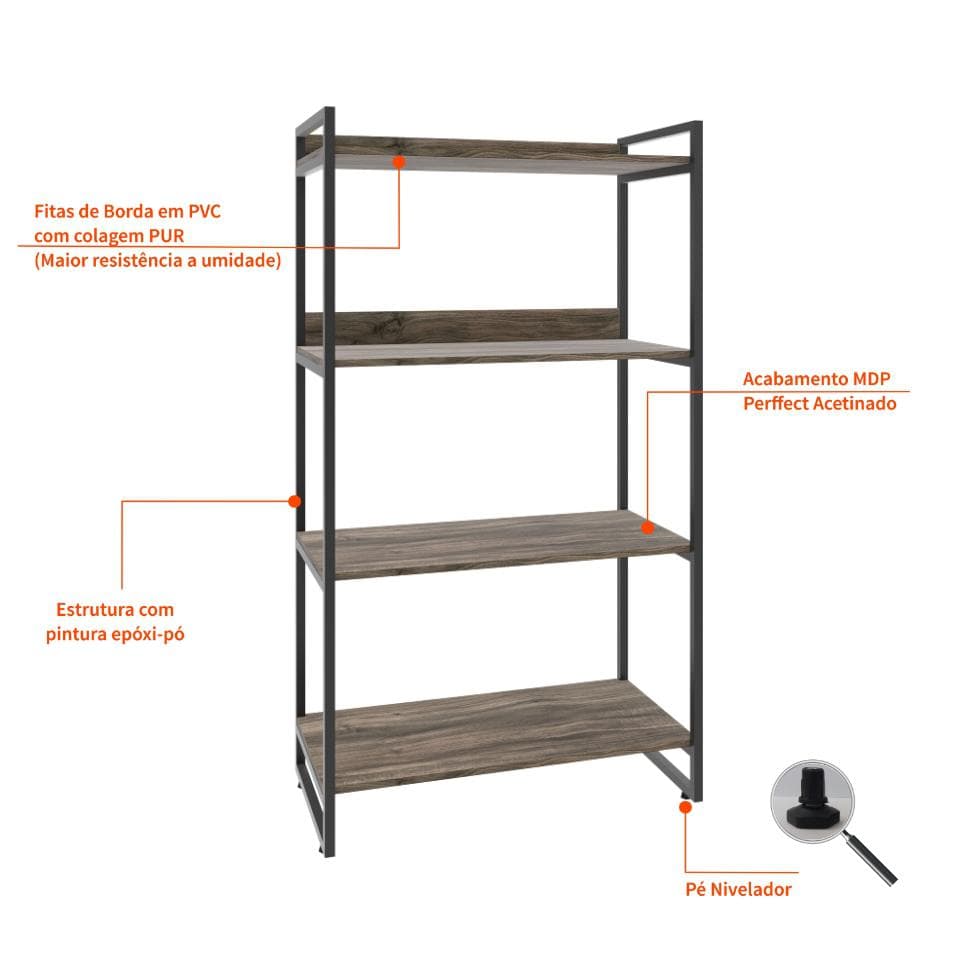 Estante Kuadra II Marrom Escuro 80 cm