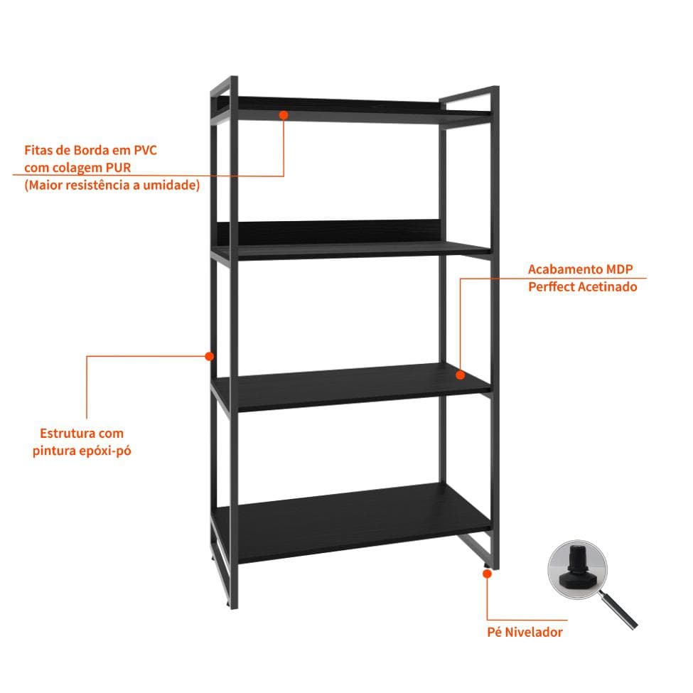 Estante Kuadra II Preta 80 cm