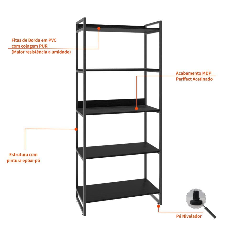 Estante Kuadra III Preta 80 cm