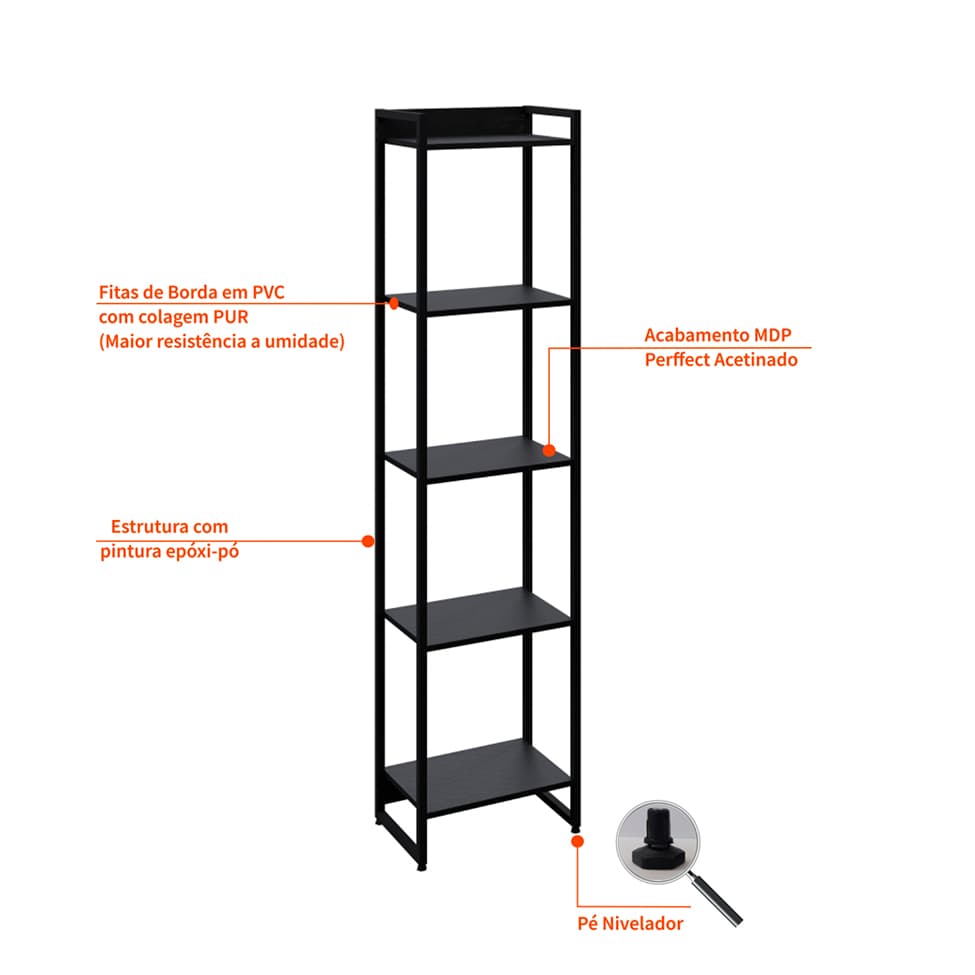 Estante Studio Ônix e Preta 187 cm