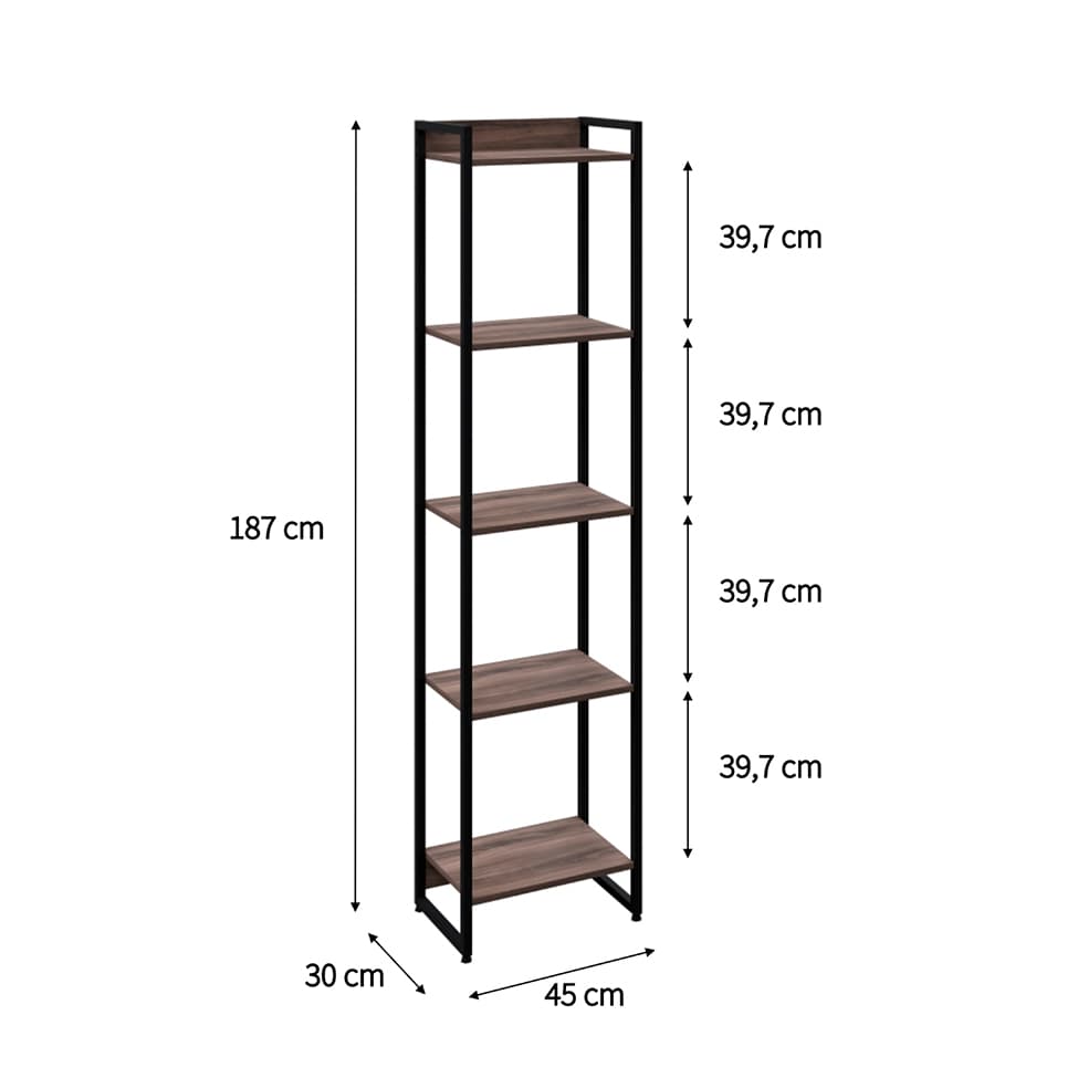 Estante Studio Nogal e Preta 187 cm