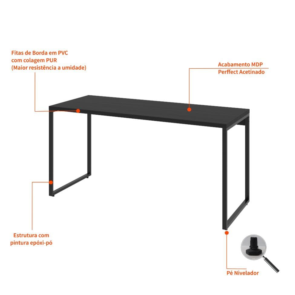 Mesa de Escritório Kuadra I Preta 150 cm