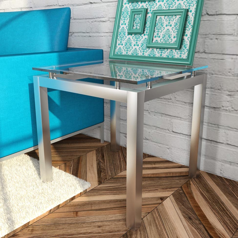 Mesa Lateral Cromada Aço Incolor