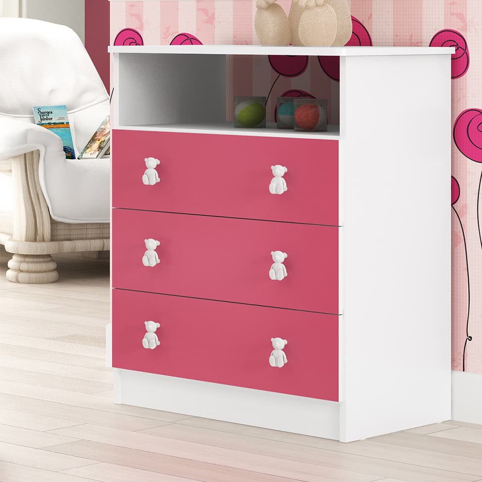 Cômoda Nino 3 GV Branco e Rosa