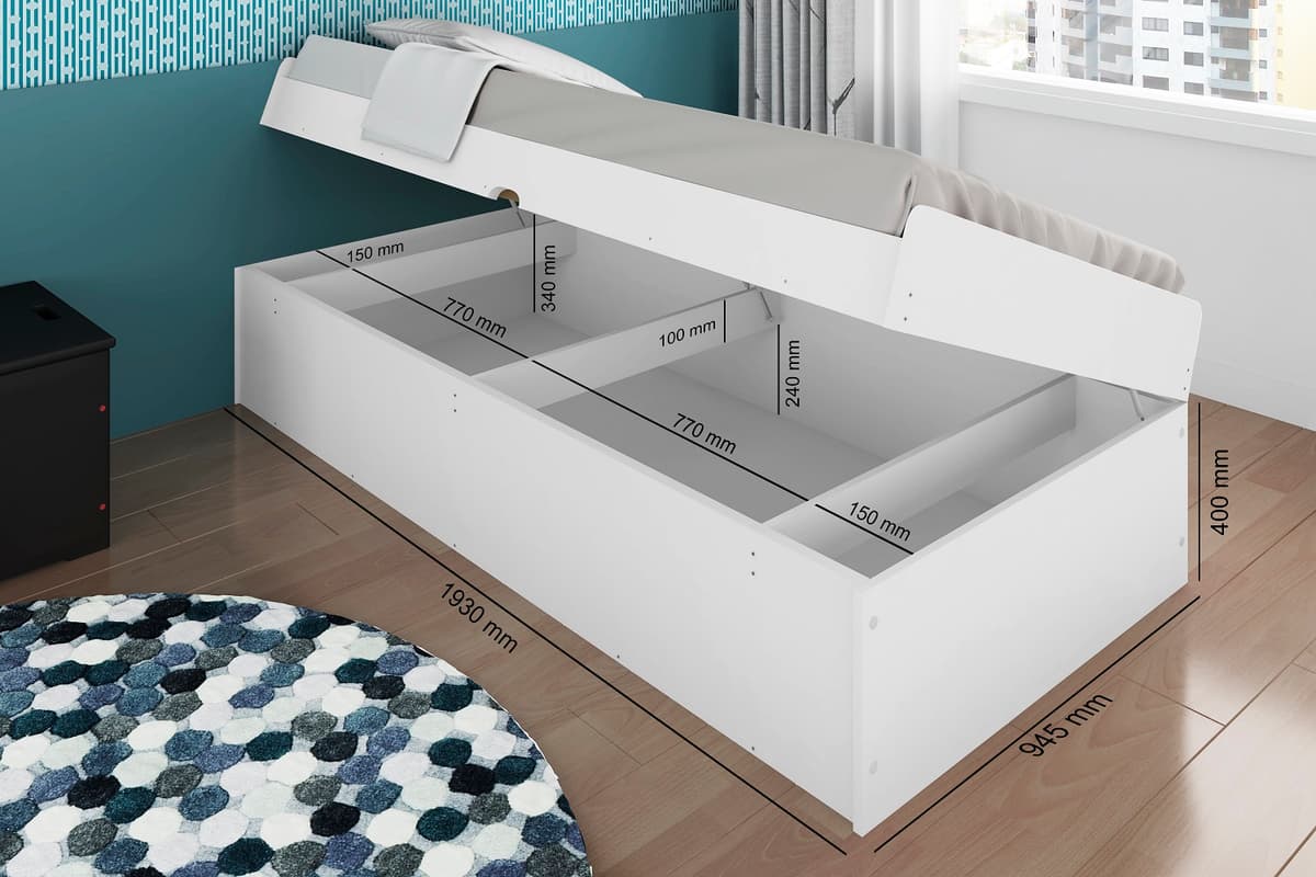 Cama Baú Solteiro Framar Camila Branco