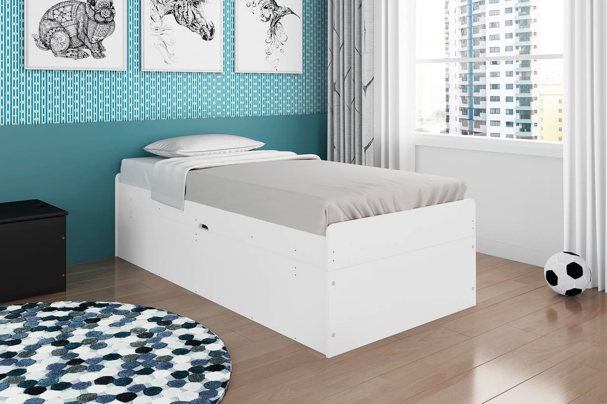 Cama Baú Solteiro Framar Camila Branco