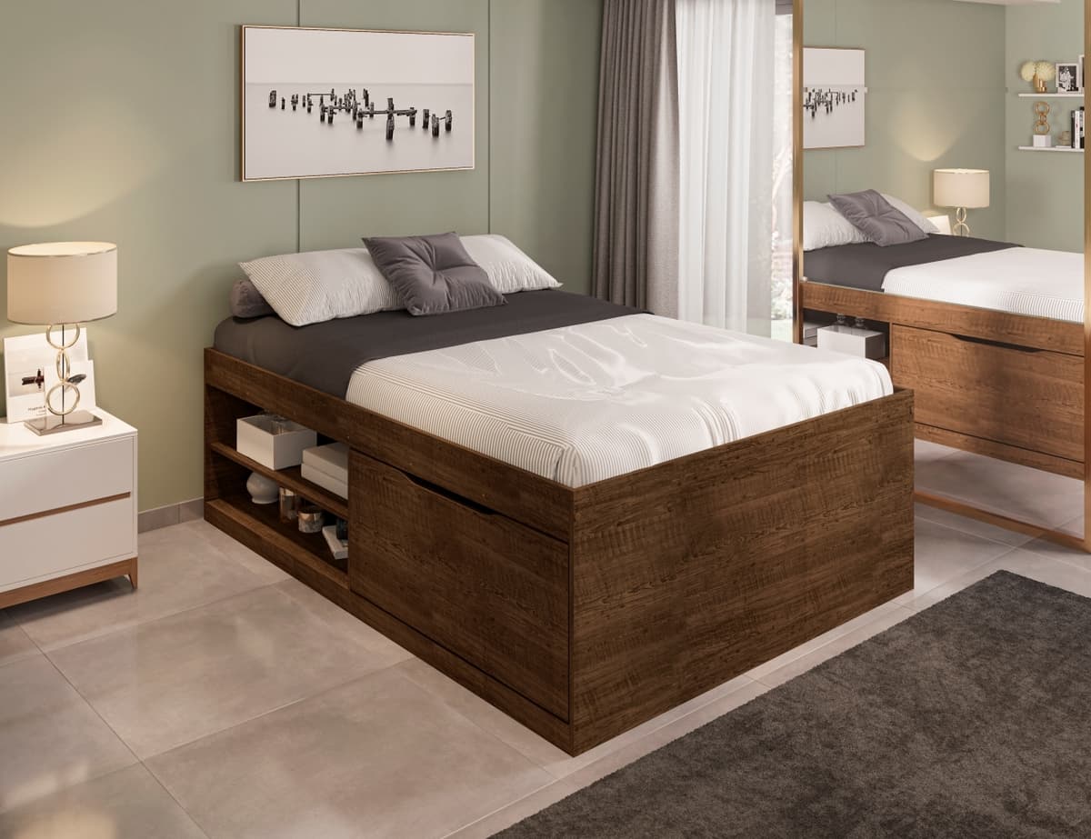 Cama Casal Box Sapateira Tien Malbec