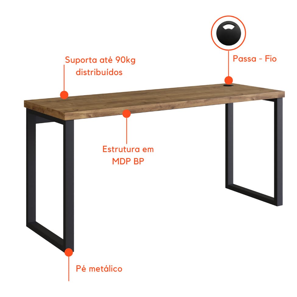 Mesa de Escritório Miguel Marrom e Preta