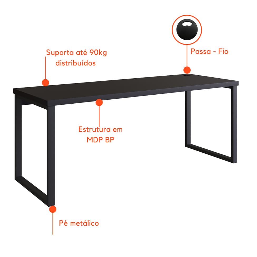 Mesa de Escritório Miguel Preta 150 cm