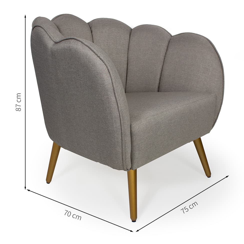 Poltrona Ariel Linho Fendi e Dourada