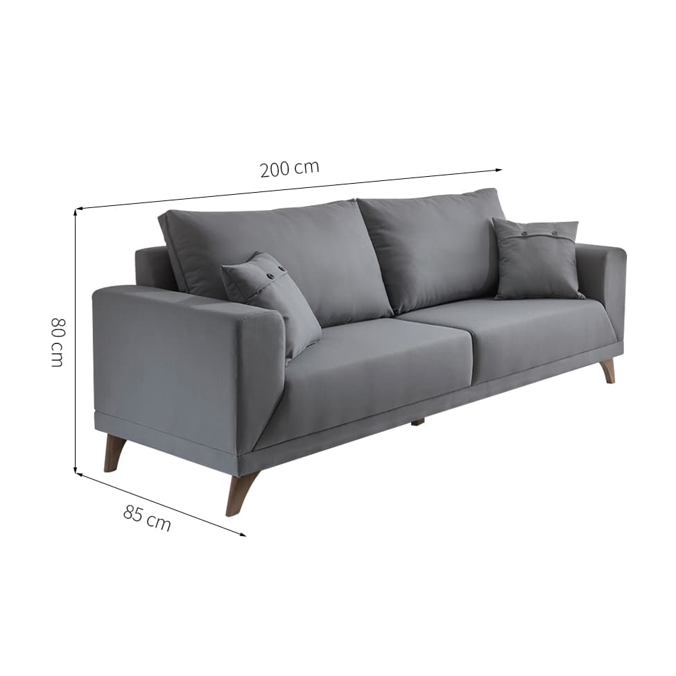 Sofá 3 Lugares Manchester Cinza 200 cm
