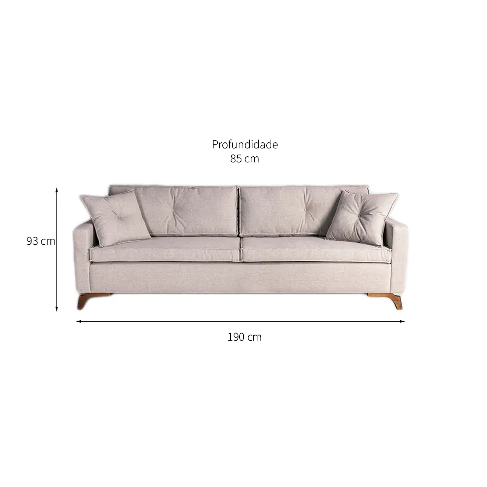 Sofá 3 Lugares Viena Linho Bege 190 cm
