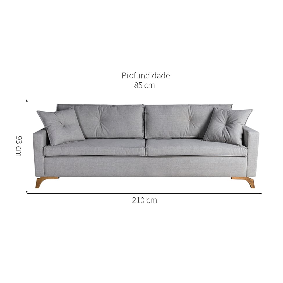 Sofá 3 Lugares Viena Linho Cinza 210 cm