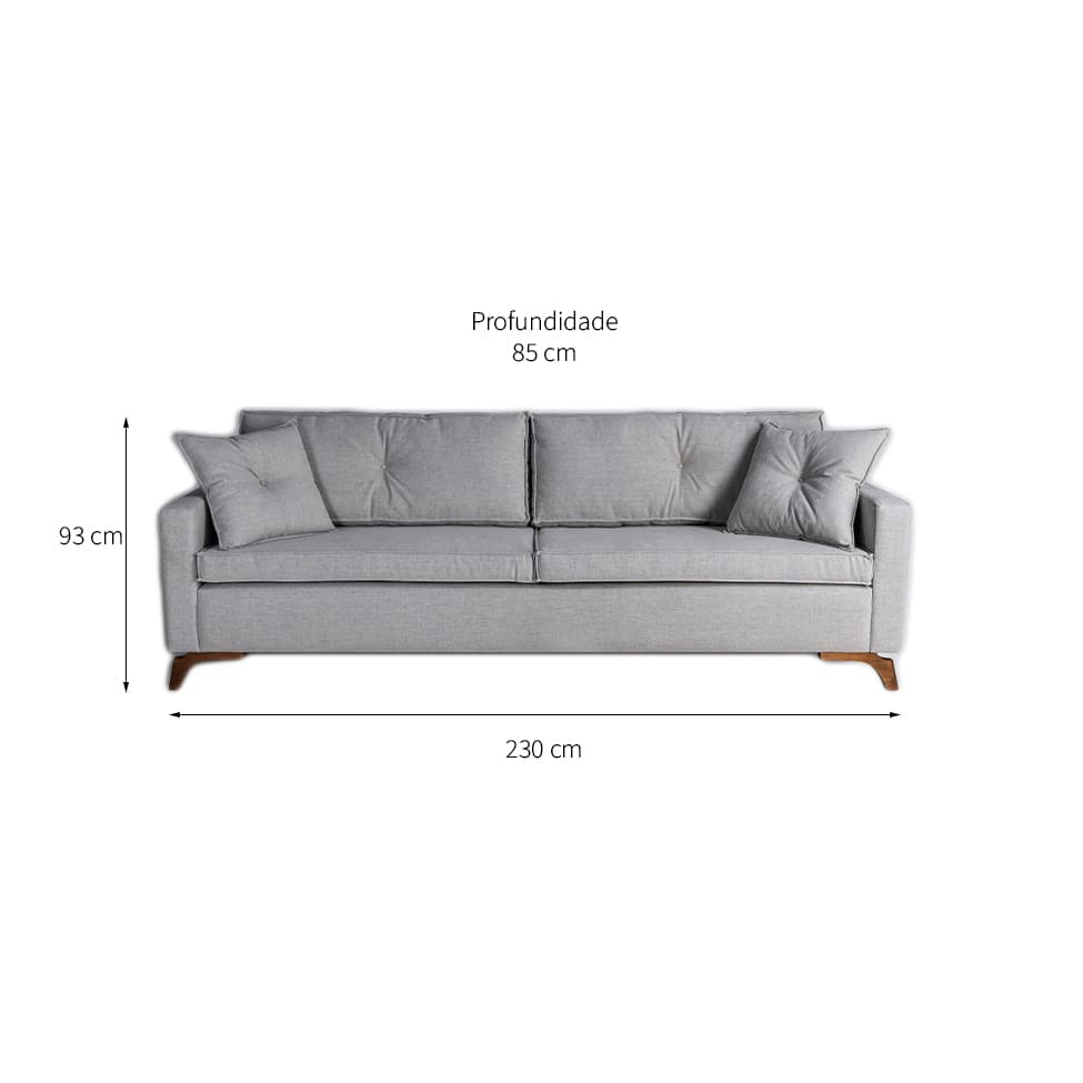 Sofá 3 Lugares Viena Linho Cinza 230 cm