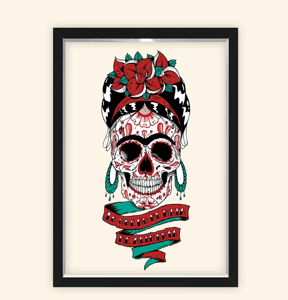 Quadro Caixa 23X33cm Frida Caveira Mexicana