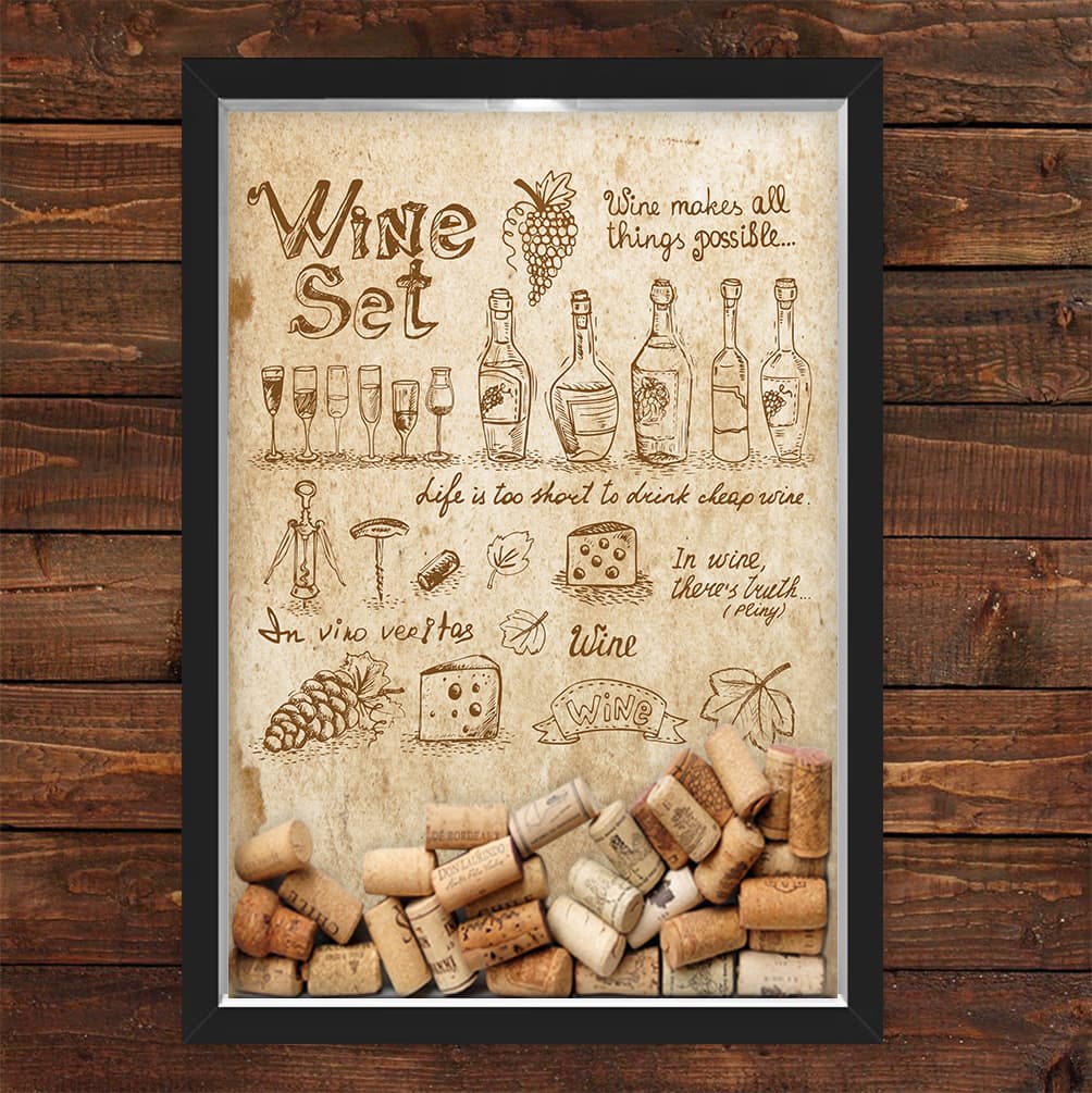 Quadro Caixa Porta Rolhas Vinho Wine Set