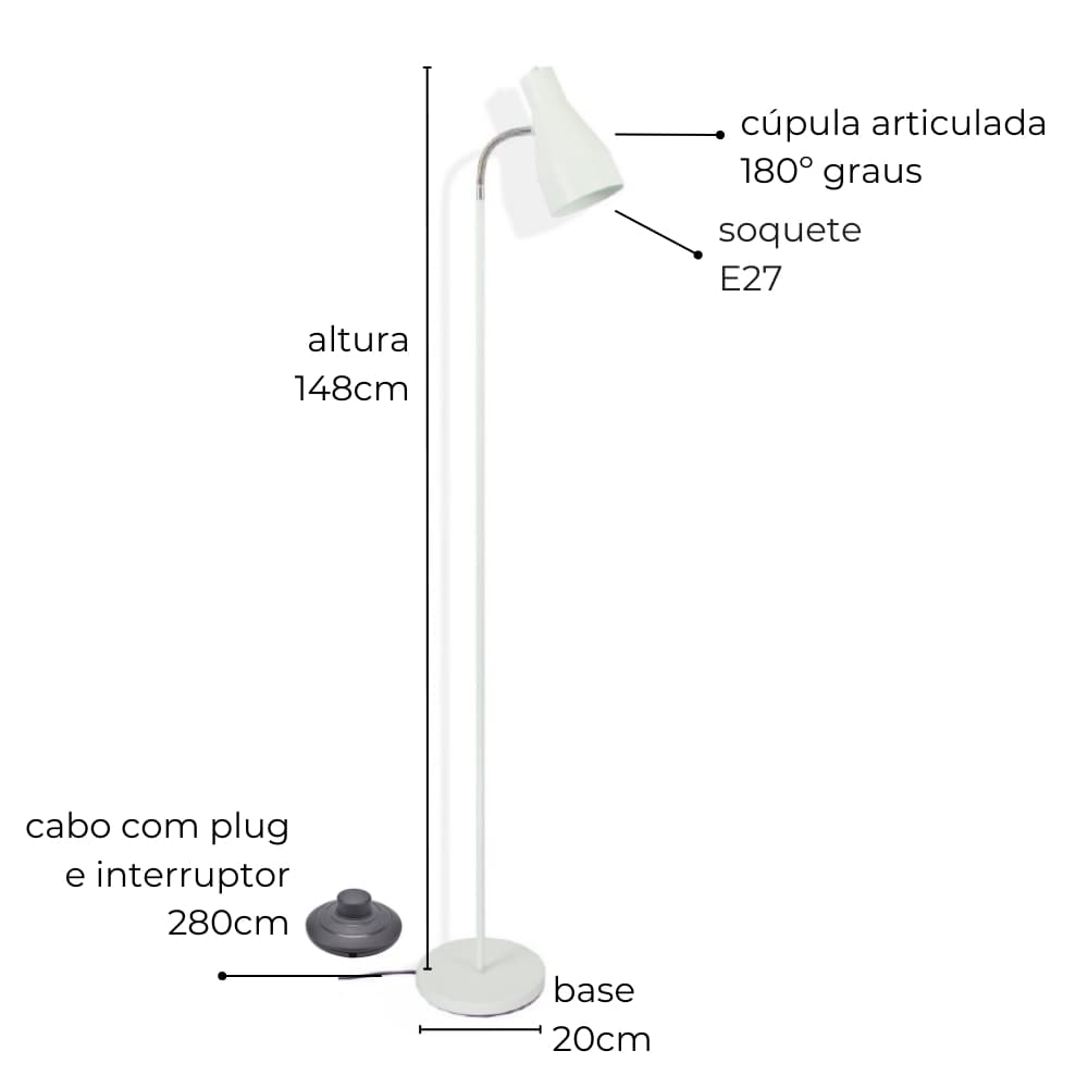 Luminária de Piso Chão Amélia Preto