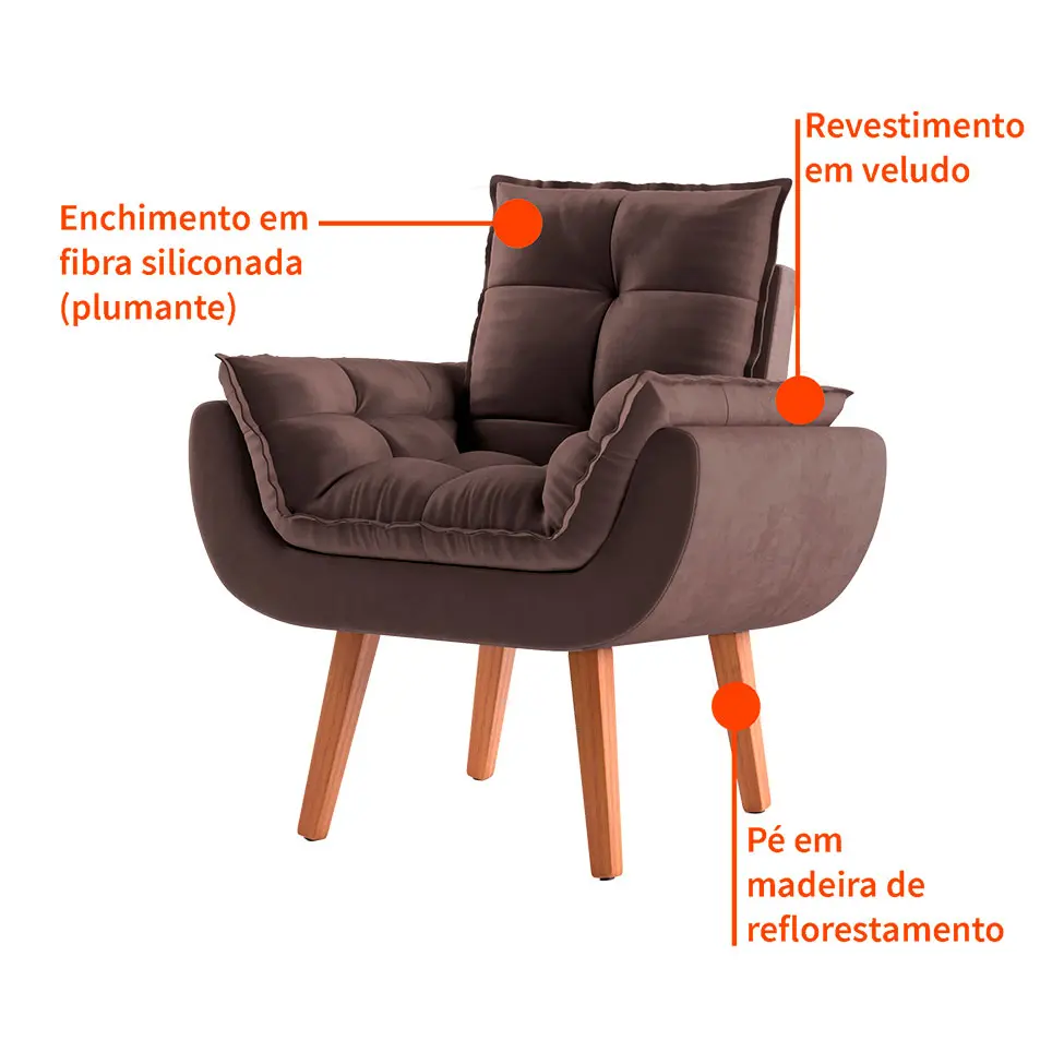 [OUTLET] Poltrona Lidi Veludo Marrom
