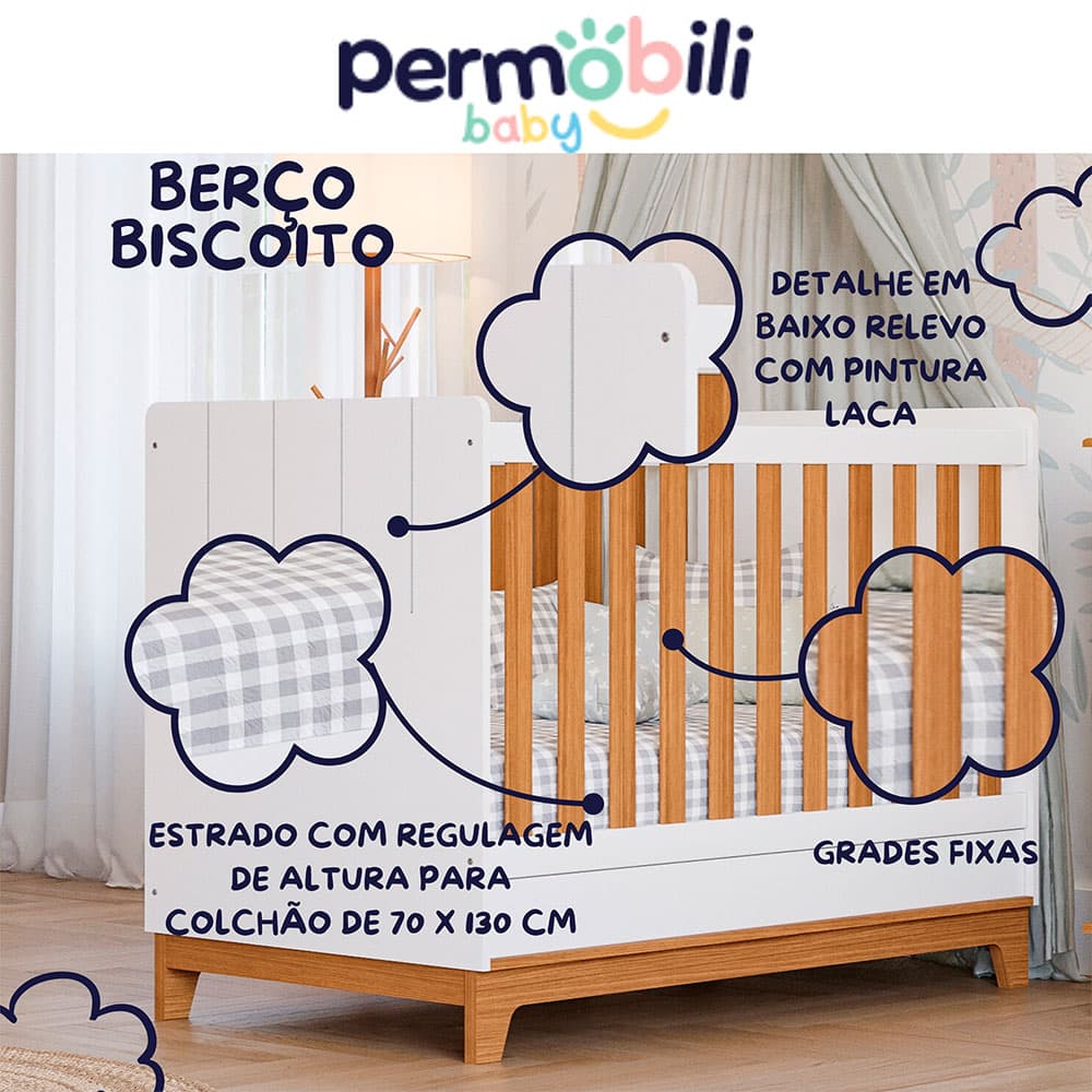 Berço Minicama Biscoito Branco e Nature
