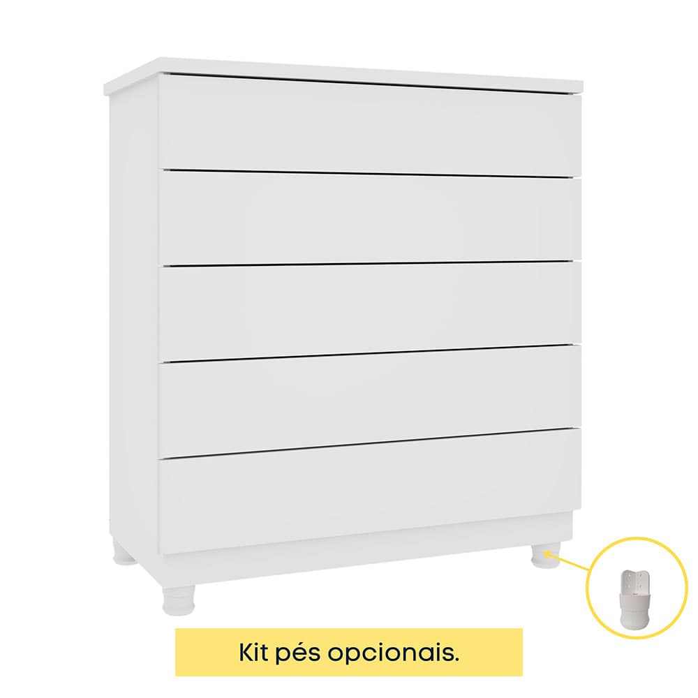 Cômoda Premium 5 Gavetas Neve