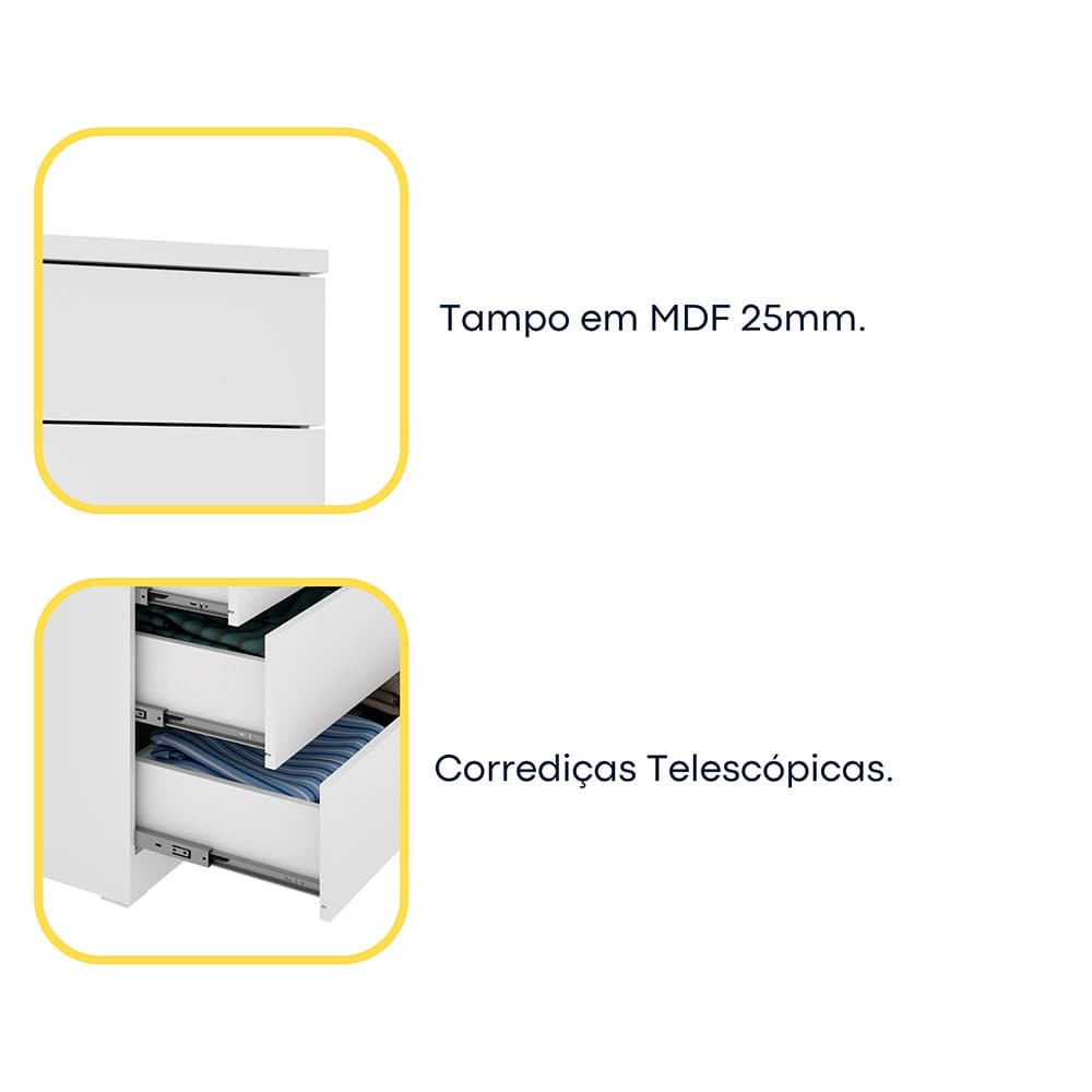 Cômoda Premium 5 Gavetas Neve