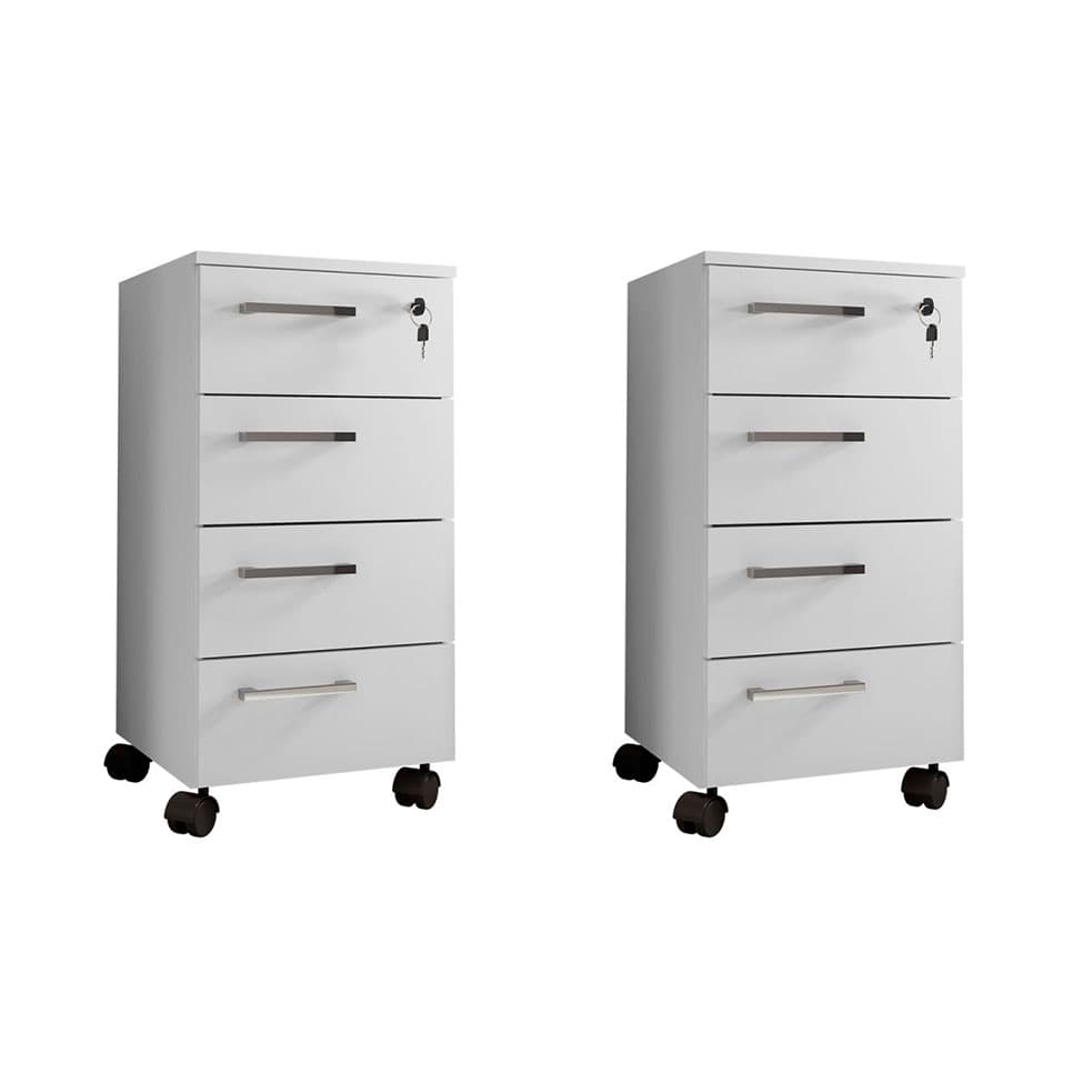 Conjunto com 2 Gaveteiros Paris 8 GV Branco