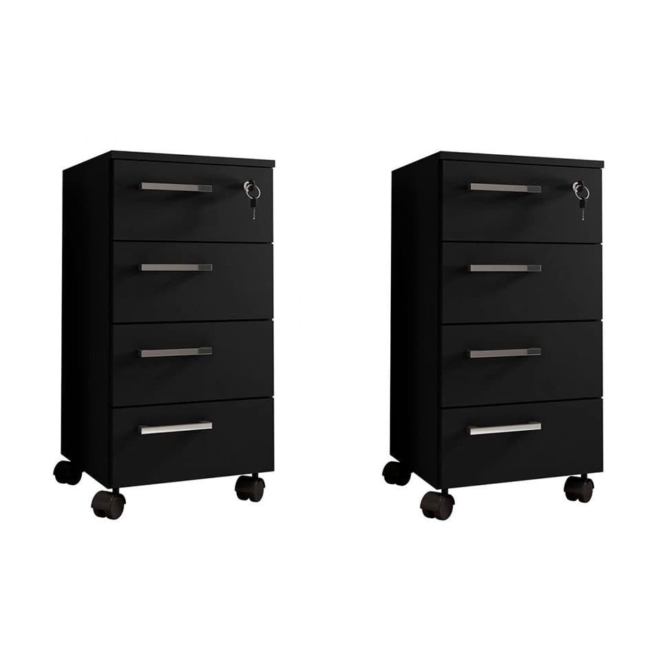 Conjunto com 2 Gaveteiros Paris 8 GV Preto