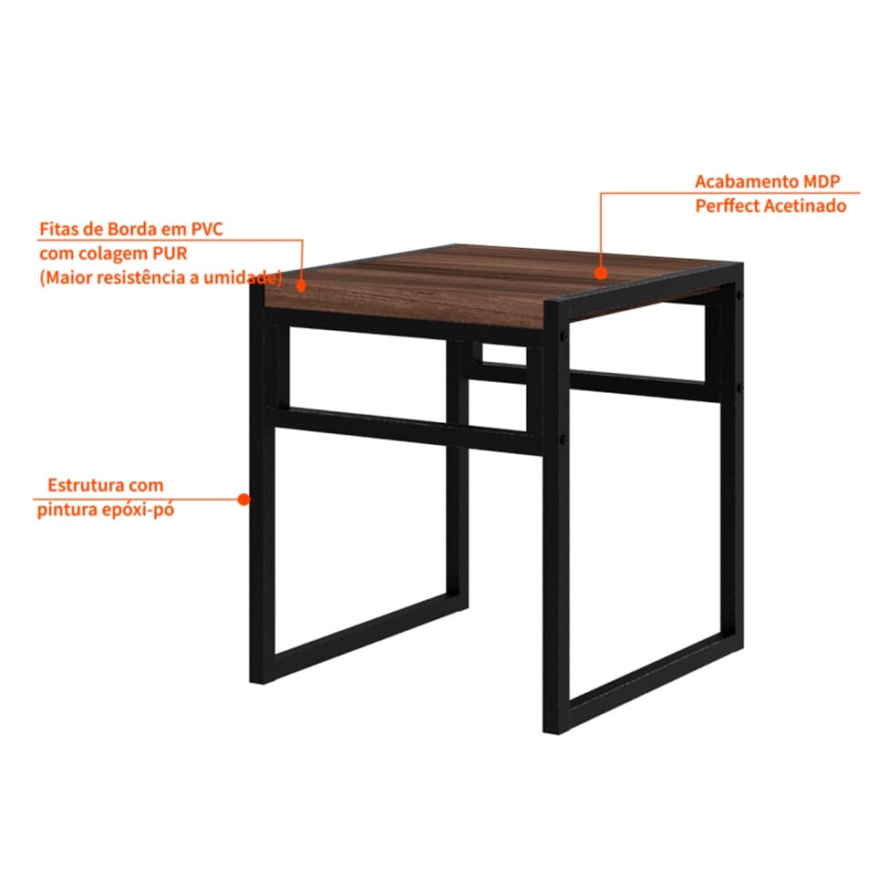 Conjunto com 4 Bancos Wooden Nogal e Preto