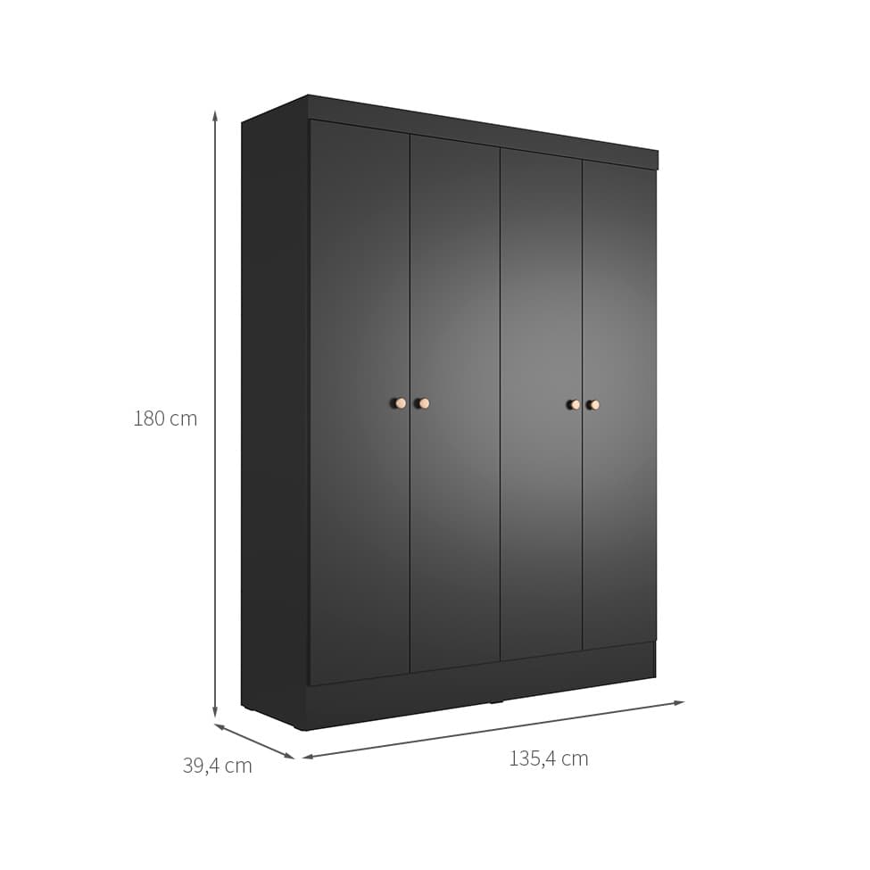 Guarda-Roupa Casal Boreal 4 Portas Preto