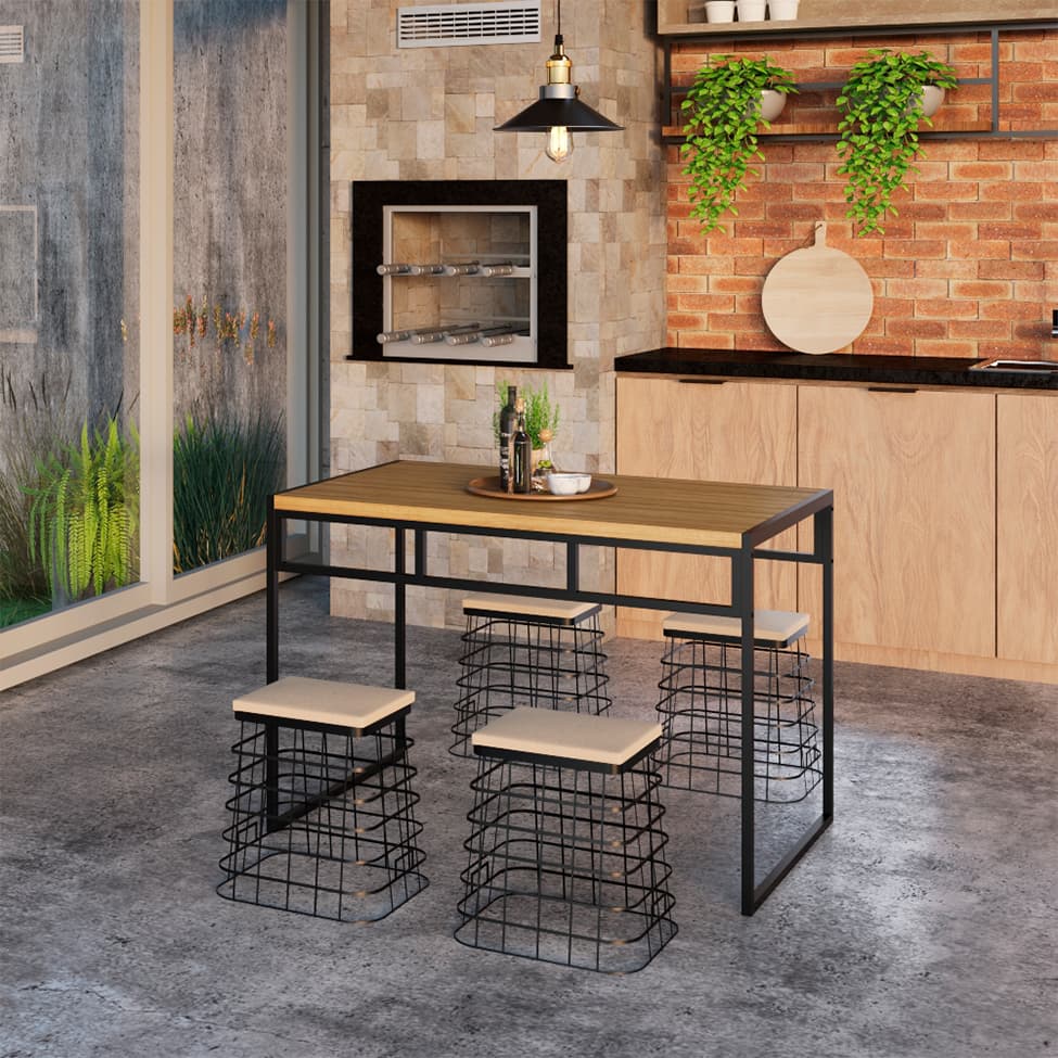 Mesa de Jantar Retangular Wooden Mel e Preta