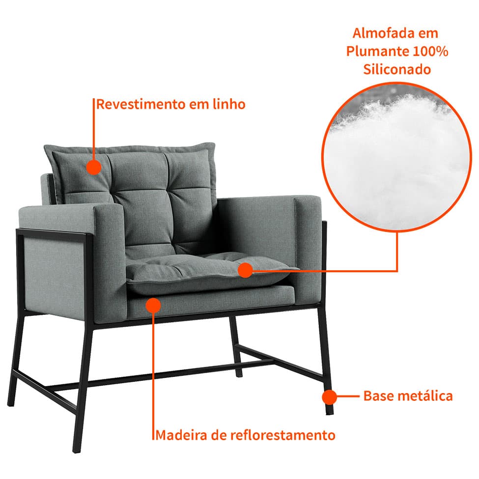 Poltrona Nixon Linho Cinza