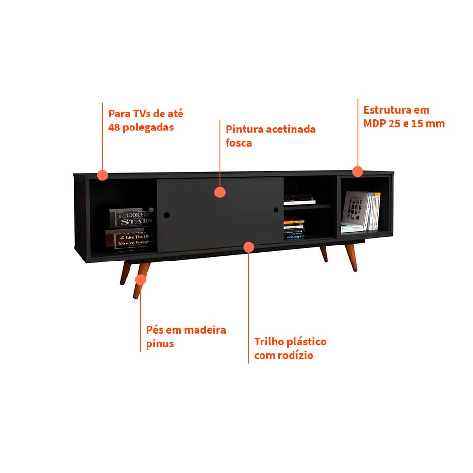 Rack Retrô Goslar Fosco Preto 162 cm