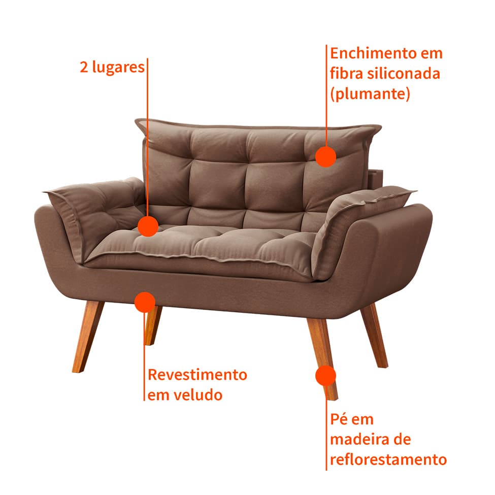 Sofá 2 Lugares Dock Velosuede Bege