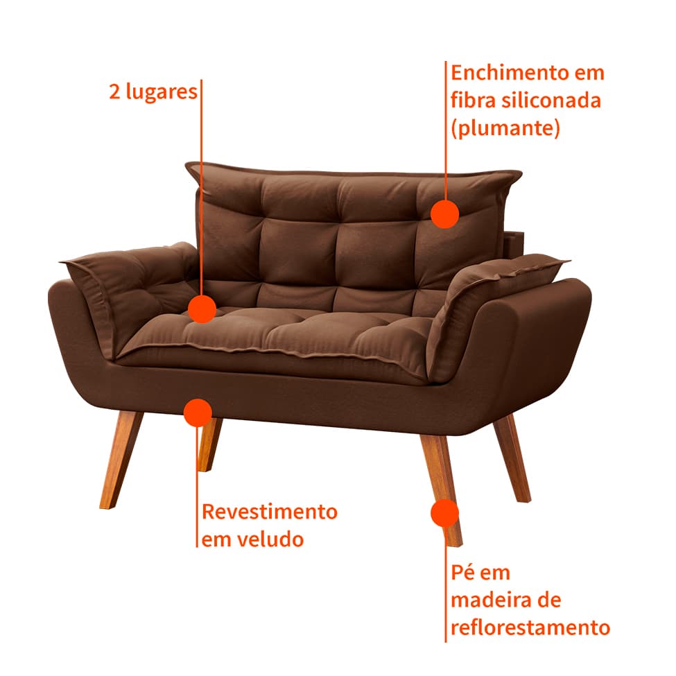 Sofá 2 Lugares Dock Velosuede Marrom
