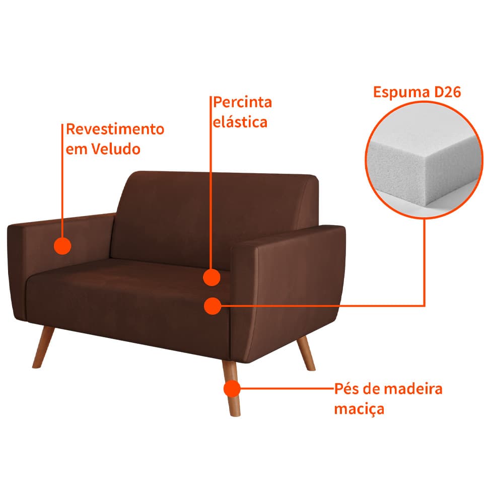 Sofá 2 Lugares Halifax Velosuede Marrom