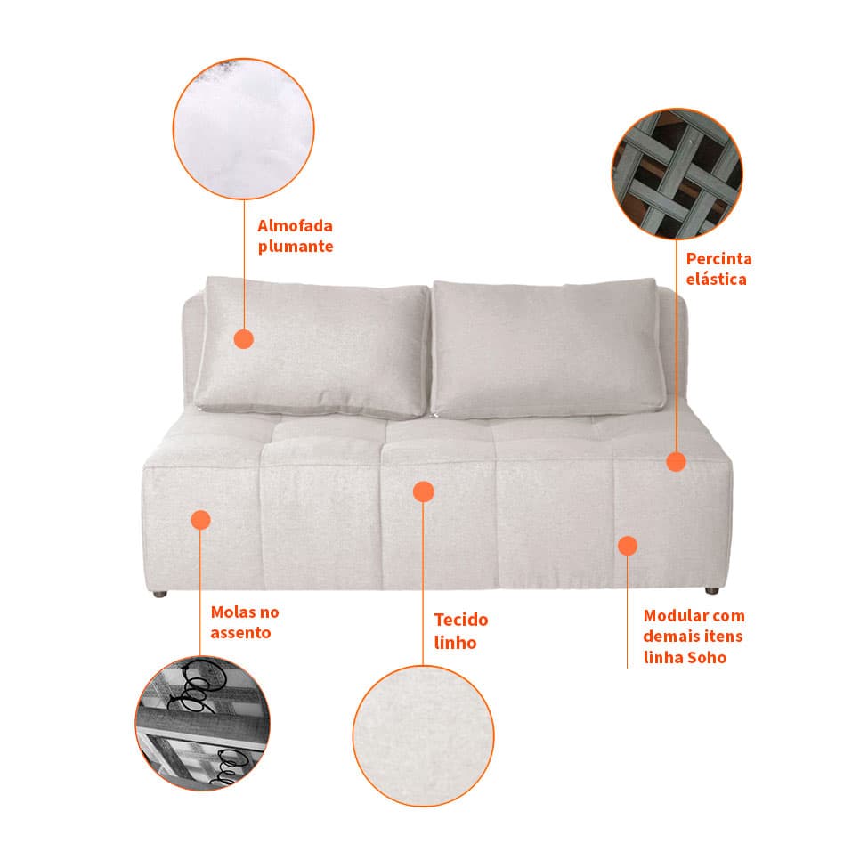 Sofá 2 Lugares Modular Soho Linho Cru