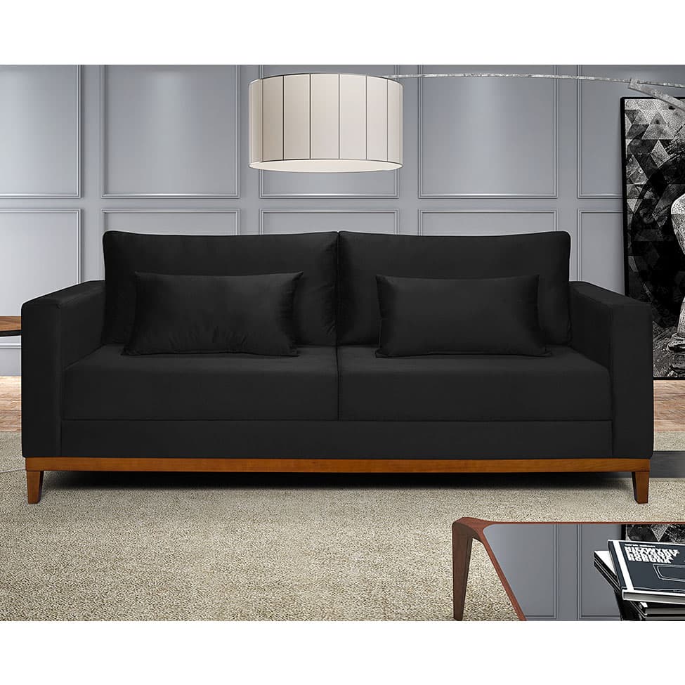 Sofá 3 Lugares Bahamas Suede Preto 230 cm