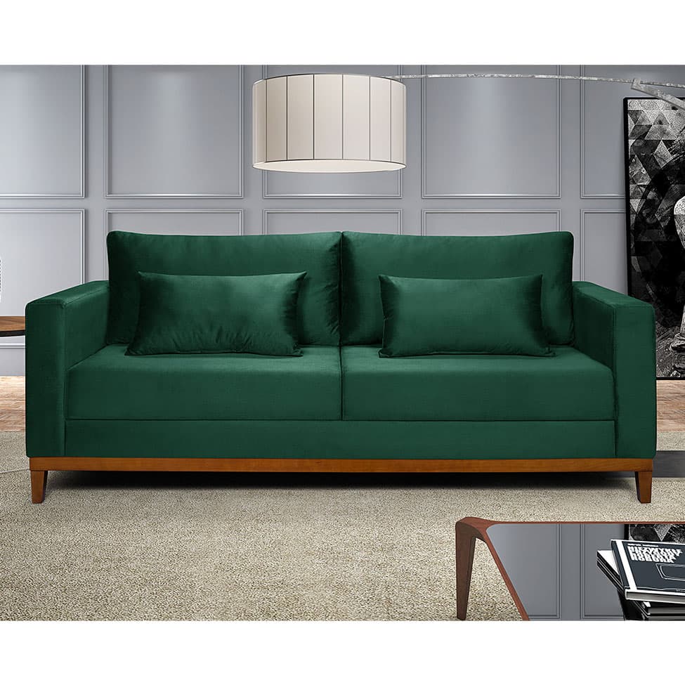 Sofá 3 Lugares Bahamas Suede Verde 230 cm