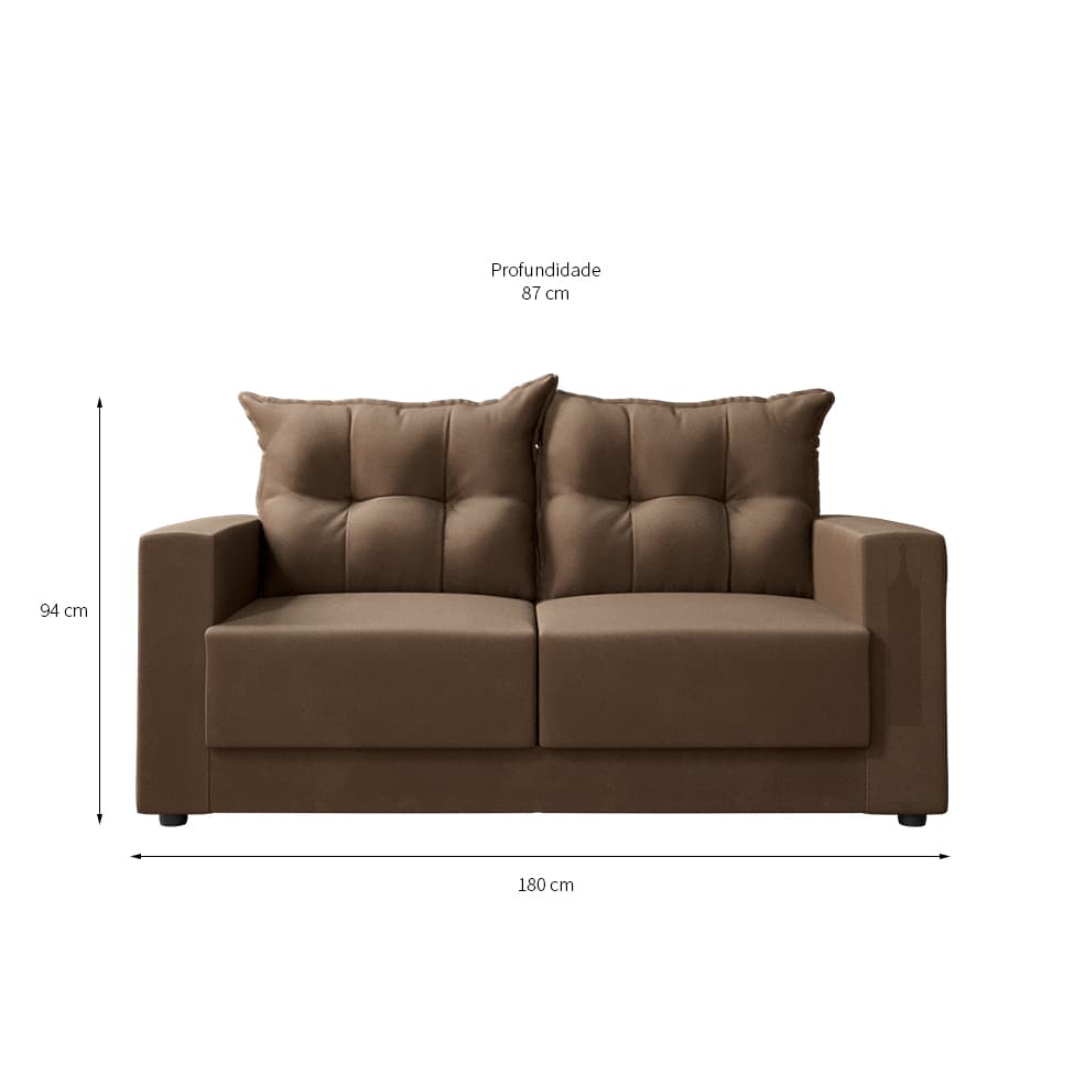 Sofá 3 Lugares Lubeck Suede Marrom 180 cm